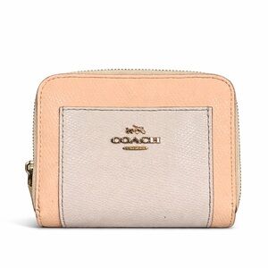 COACH Crossgrain Cream & White Colorblock Leather Trifold Compact Wallet